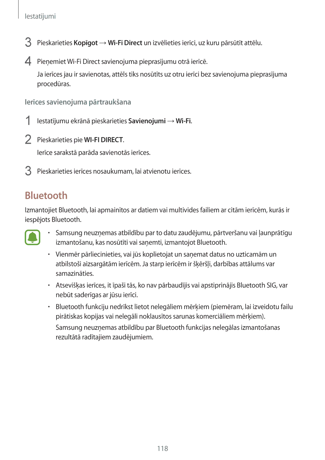 Samsung SM-G920FZBASEB manual Bluetooth, Ierīces savienojuma pārtraukšana 