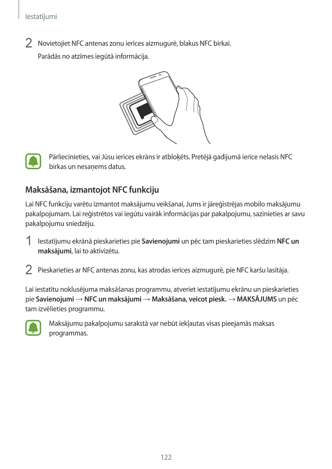 Samsung SM-G920FZBASEB manual Maksāšana, izmantojot NFC funkciju 