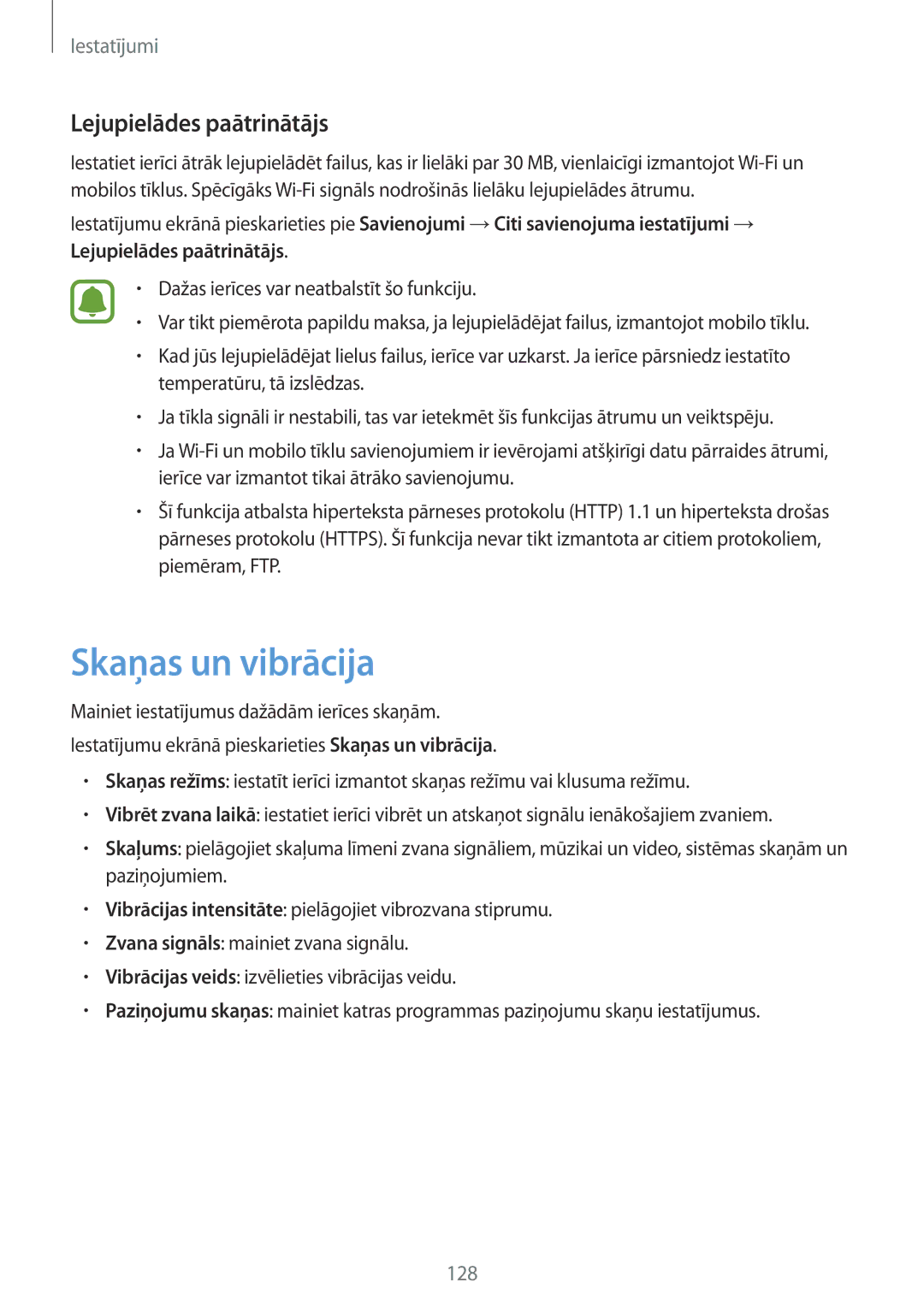 Samsung SM-G920FZBASEB manual Skaņas un vibrācija, Lejupielādes paātrinātājs 