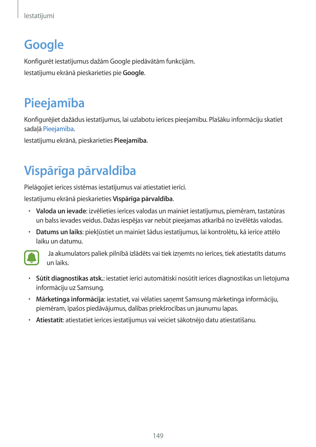 Samsung SM-G920FZBASEB manual Google, Pieejamība, Vispārīga pārvaldība 