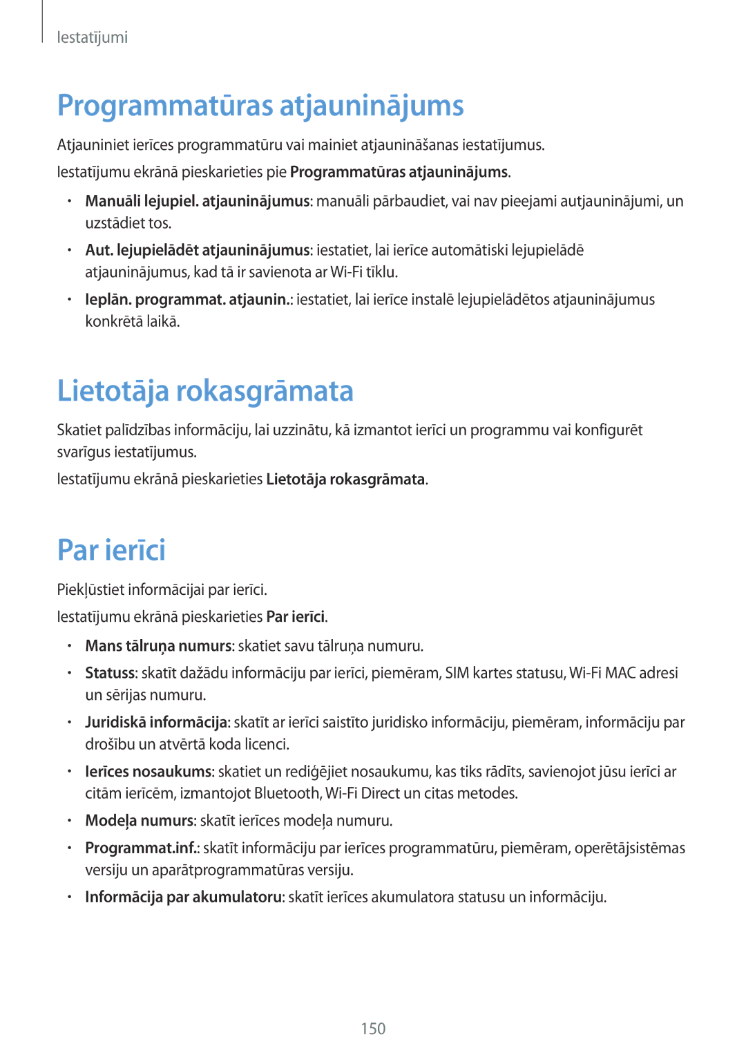 Samsung SM-G920FZBASEB manual Programmatūras atjauninājums, Lietotāja rokasgrāmata, Par ierīci 