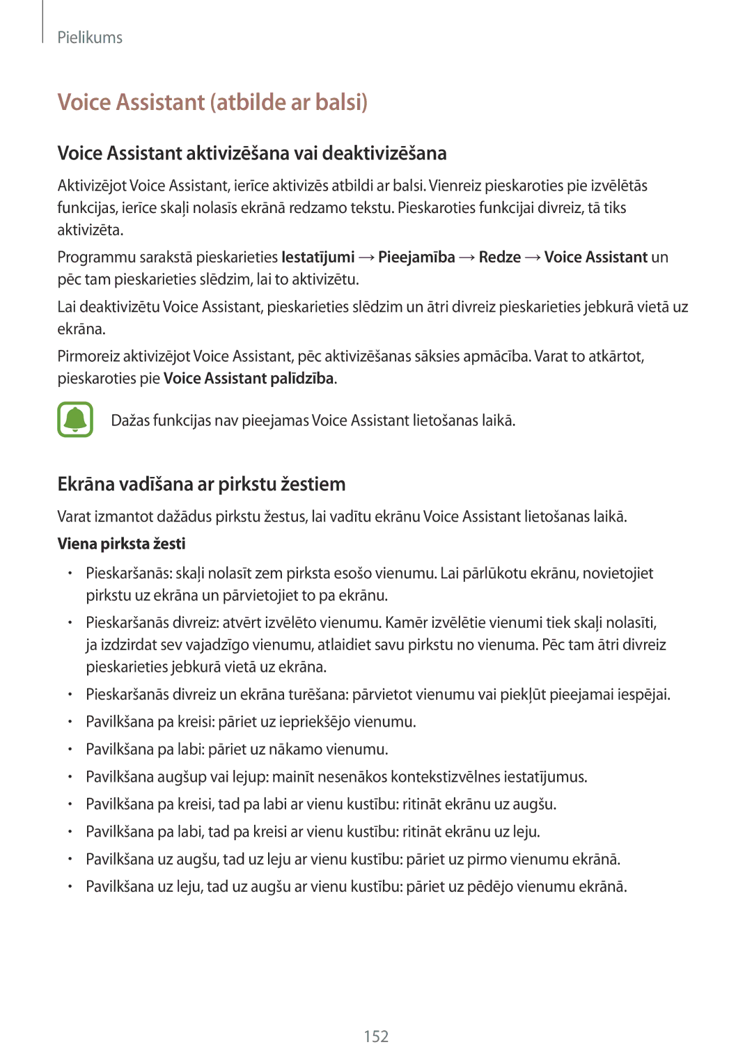 Samsung SM-G920FZBASEB manual Voice Assistant atbilde ar balsi, Voice Assistant aktivizēšana vai deaktivizēšana 