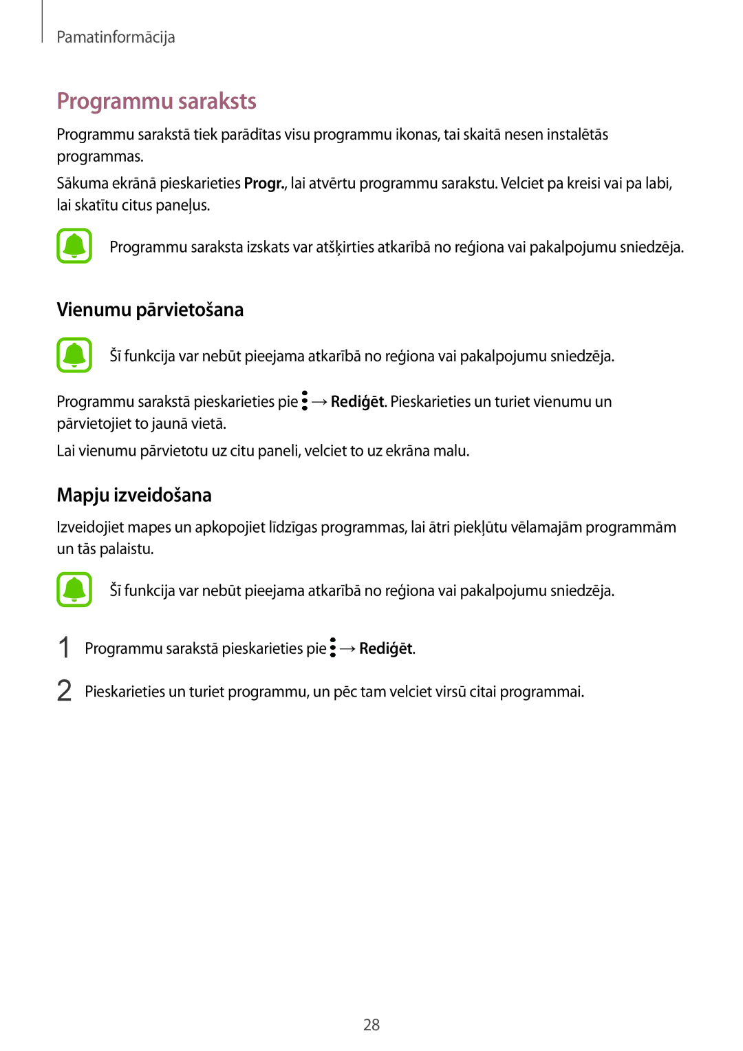 Samsung SM-G920FZBASEB manual Programmu saraksts 