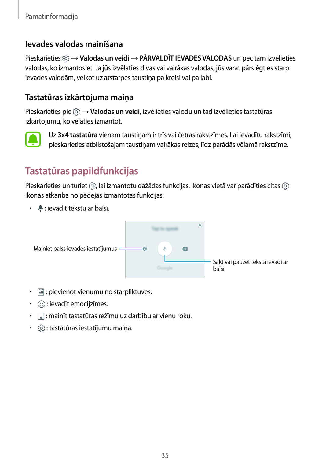 Samsung SM-G920FZBASEB manual Tastatūras papildfunkcijas, Ievades valodas mainīšana, Tastatūras izkārtojuma maiņa 