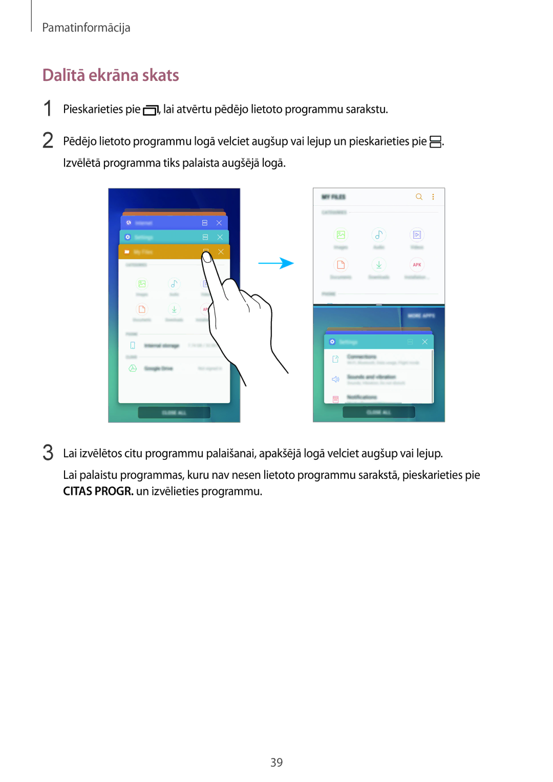 Samsung SM-G920FZBASEB manual Dalītā ekrāna skats 