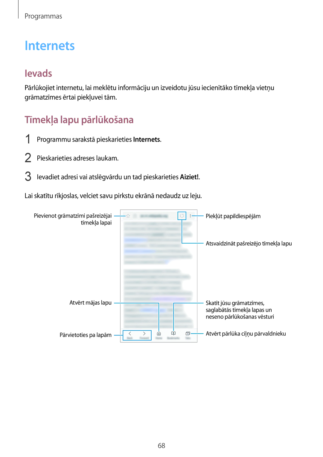 Samsung SM-G920FZBASEB manual Internets, Tīmekļa lapu pārlūkošana 