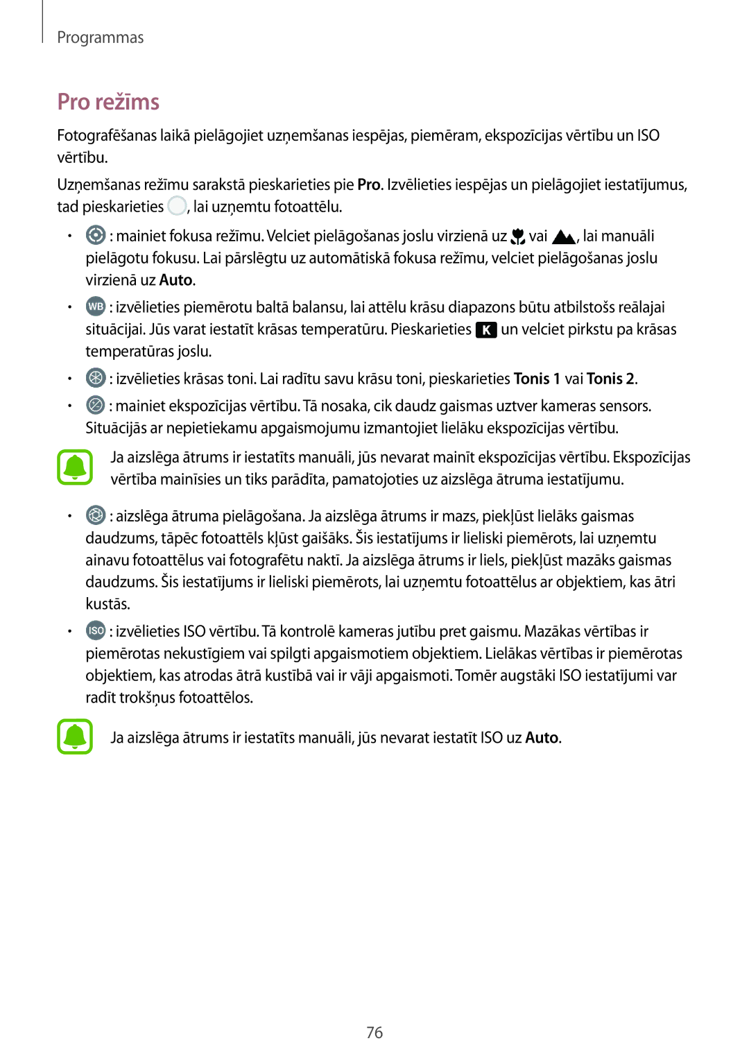 Samsung SM-G920FZBASEB manual Pro režīms 