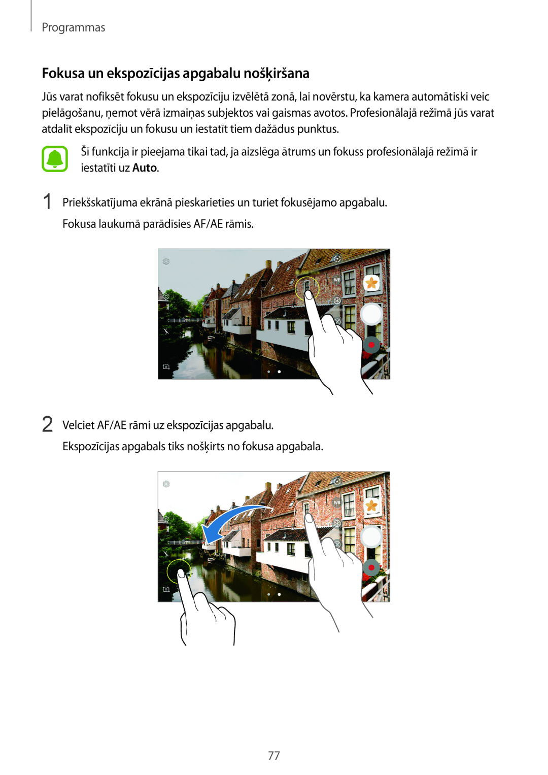 Samsung SM-G920FZBASEB manual Fokusa un ekspozīcijas apgabalu nošķiršana 