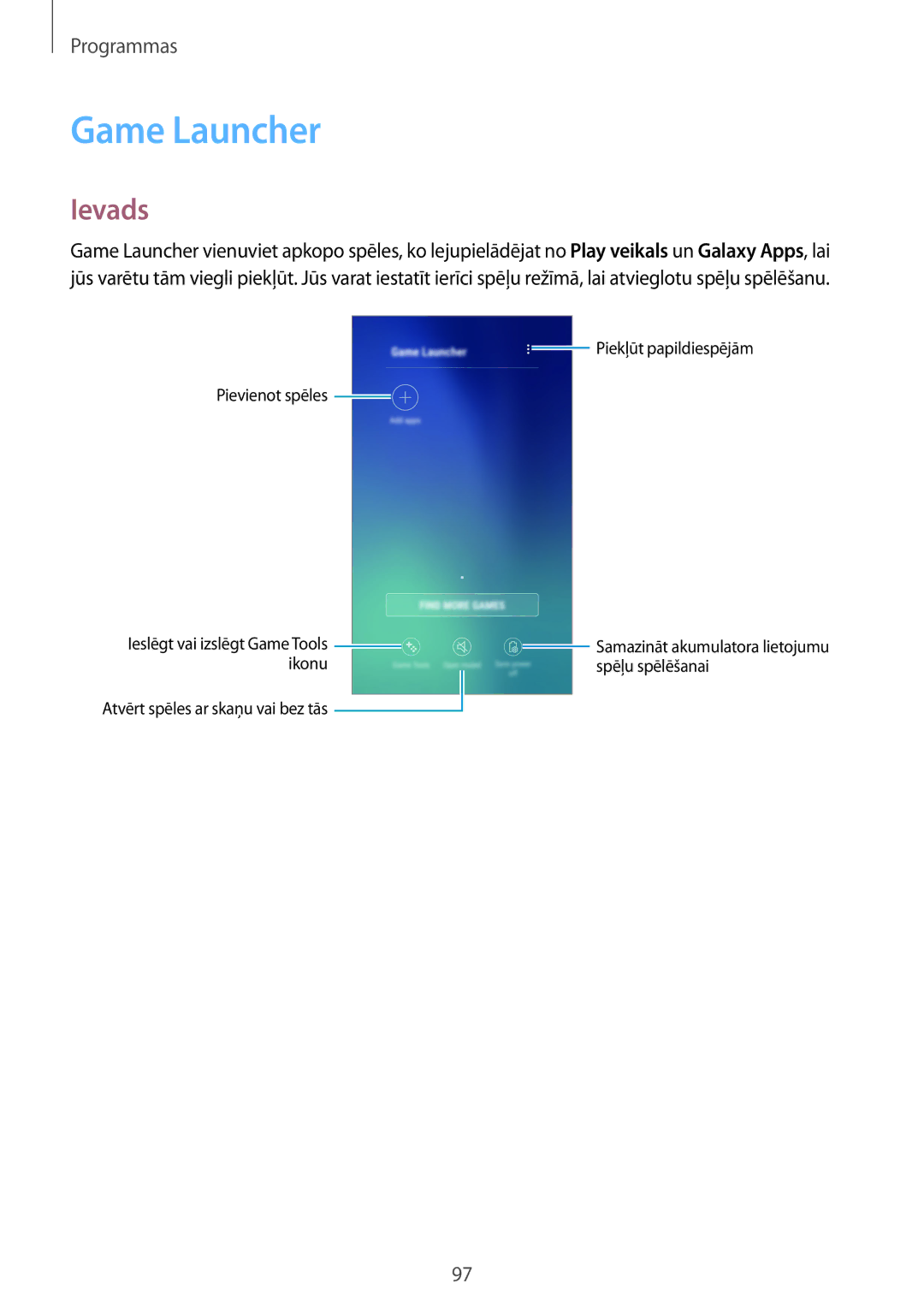 Samsung SM-G920FZBASEB manual Game Launcher, Ievads 