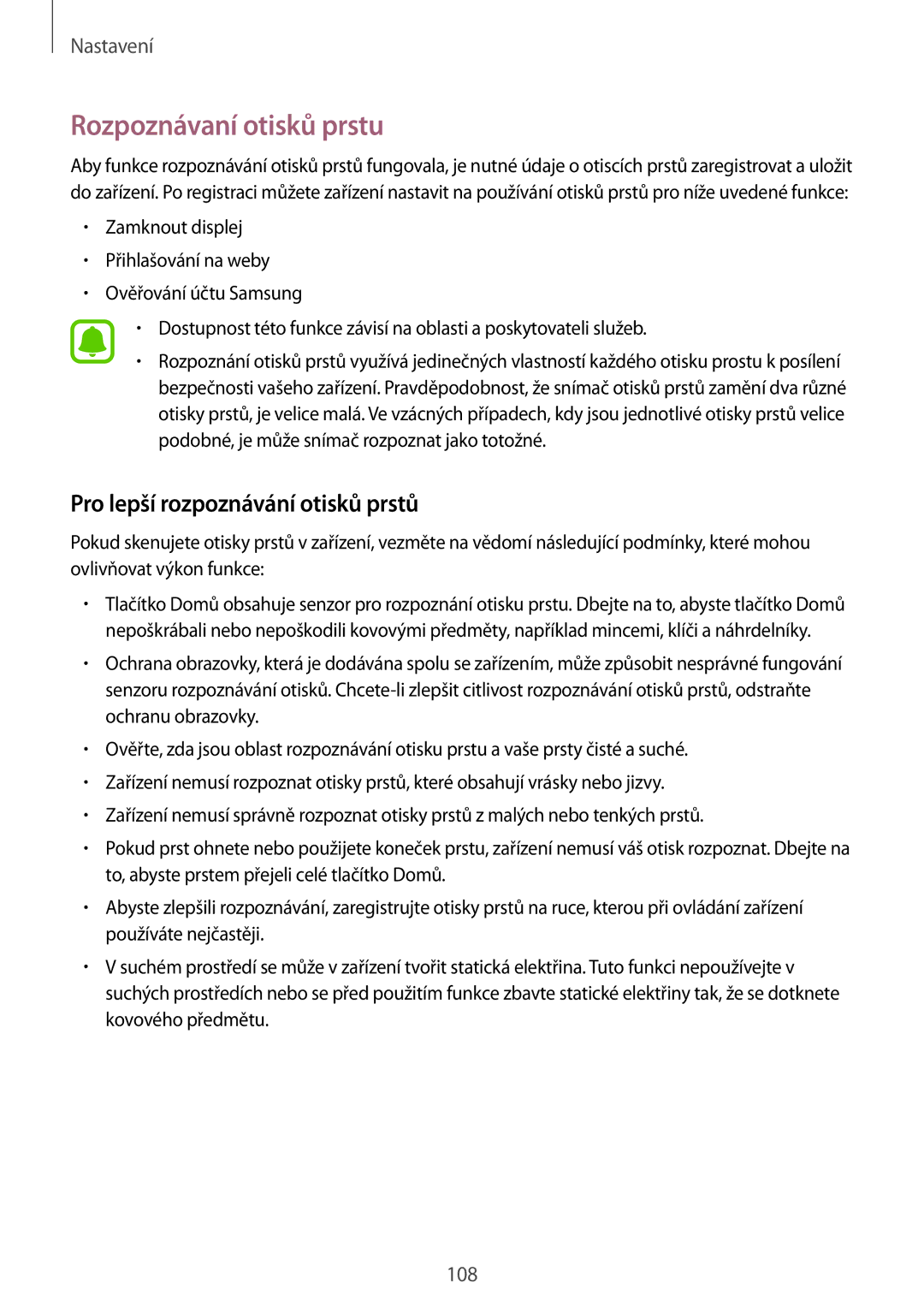 Samsung SM-G920FZBEETL, SM-G920FZDEETL, SM-G920FZKEETL manual Rozpoznávaní otisků prstu, Pro lepší rozpoznávání otisků prstů 