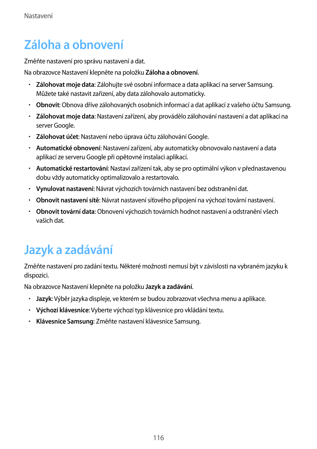 Samsung SM-G920FZBEETL, SM-G920FZDEETL, SM-G920FZKEETL, SM-G920FZWEETL manual Záloha a obnovení, Jazyk a zadávání 