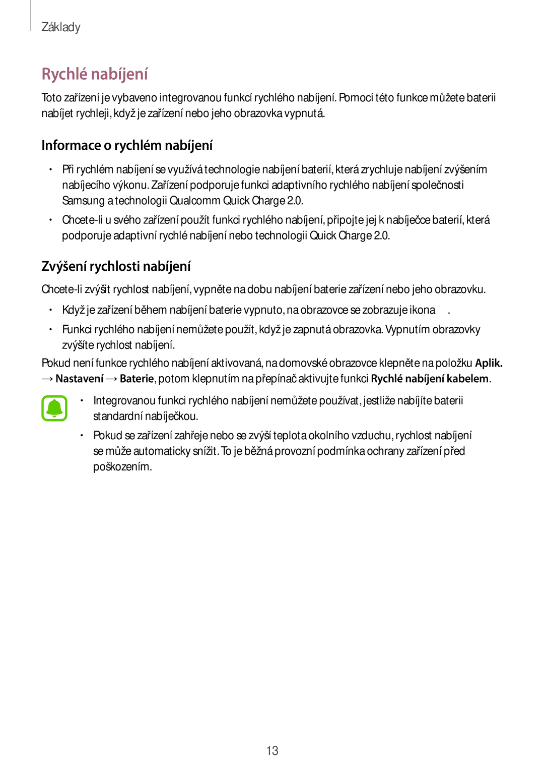 Samsung SM-G920FZDEETL, SM-G920FZBEETL manual Rychlé nabíjení, Informace o rychlém nabíjení, Zvýšení rychlosti nabíjení 