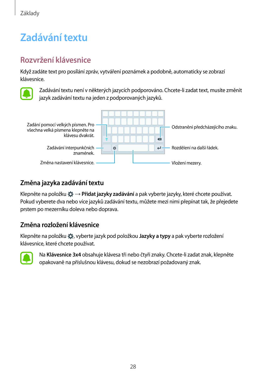 Samsung SM-G920FZBEETL manual Zadávání textu, Rozvržení klávesnice, Změna jazyka zadávání textu, Změna rozložení klávesnice 