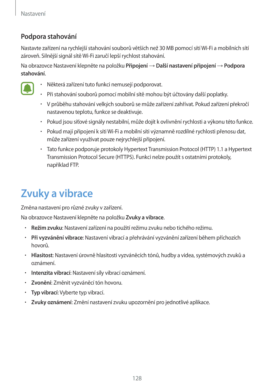 Samsung SM-G920FZBEETL, SM-G920FZDEETL, SM-G920FZKEETL, SM-G920FZWEETL manual Zvuky a vibrace, Podpora stahování 