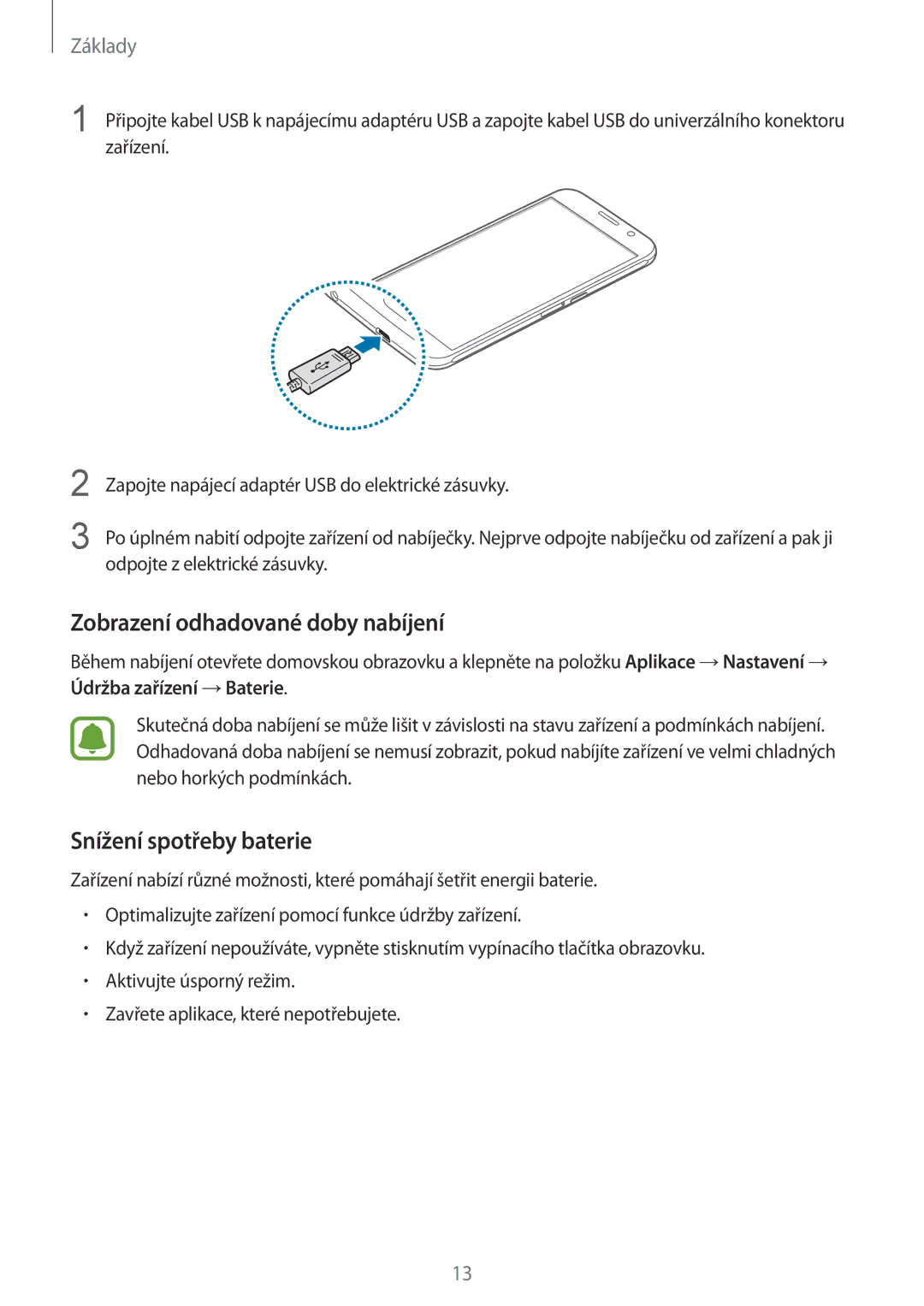 Samsung SM-G920FZDEETL, SM-G920FZBEETL, SM-G920FZKEETL manual Zobrazení odhadované doby nabíjení, Snížení spotřeby baterie 