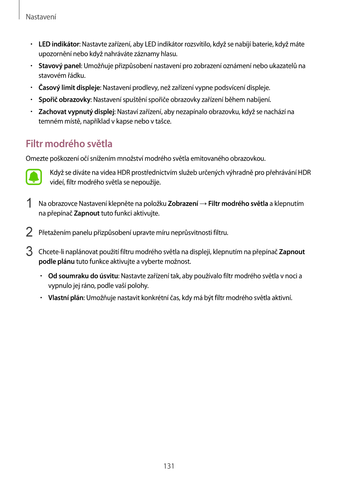 Samsung SM-G920FZWEETL, SM-G920FZBEETL, SM-G920FZDEETL, SM-G920FZKEETL manual Filtr modrého světla 