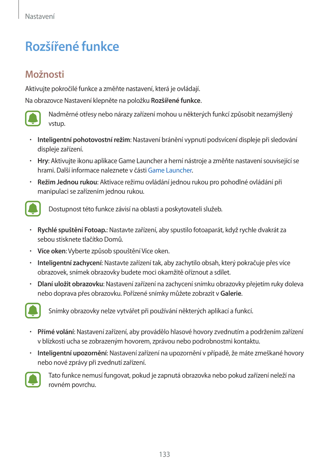 Samsung SM-G920FZDEETL, SM-G920FZBEETL, SM-G920FZKEETL, SM-G920FZWEETL manual Rozšířené funkce, Možnosti 