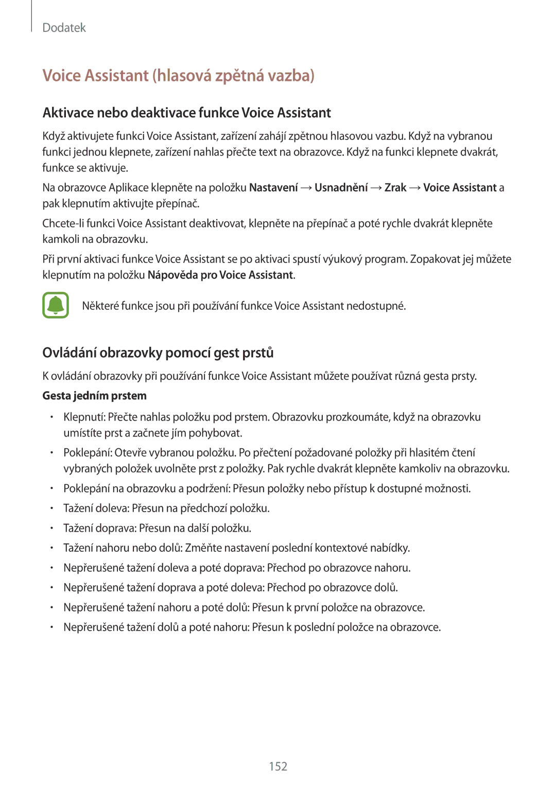 Samsung SM-G920FZBEETL manual Voice Assistant hlasová zpětná vazba, Aktivace nebo deaktivace funkce Voice Assistant 
