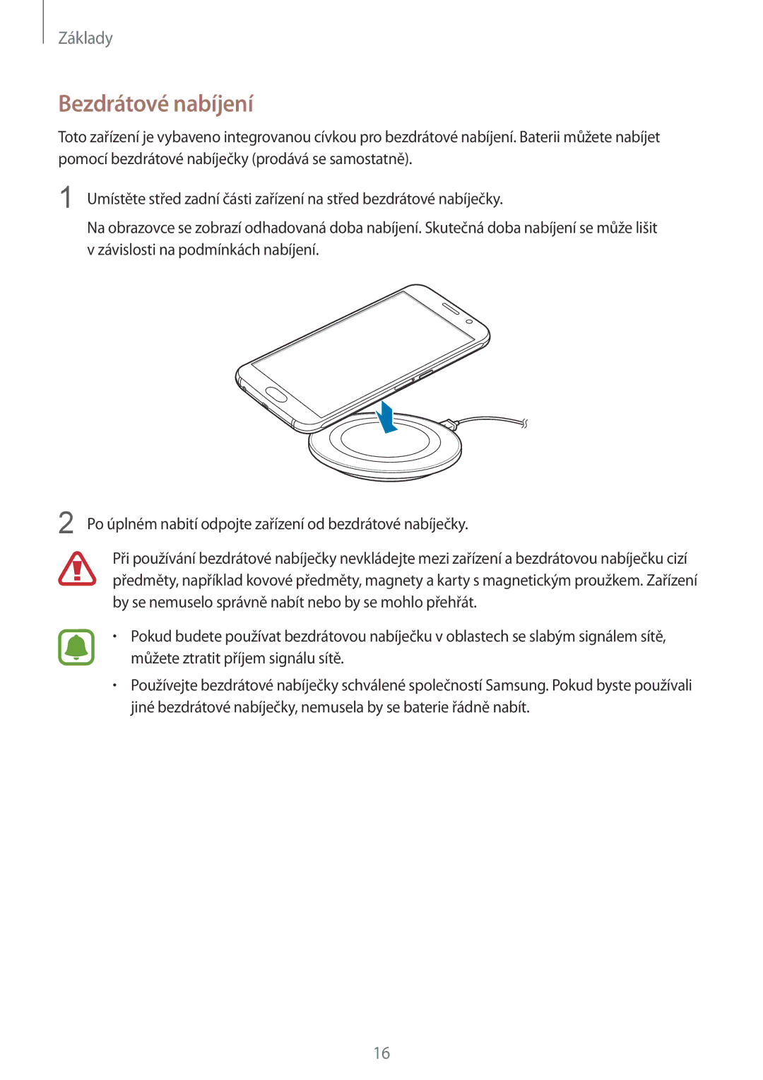 Samsung SM-G920FZBEETL, SM-G920FZDEETL, SM-G920FZKEETL, SM-G920FZWEETL manual Bezdrátové nabíjení 