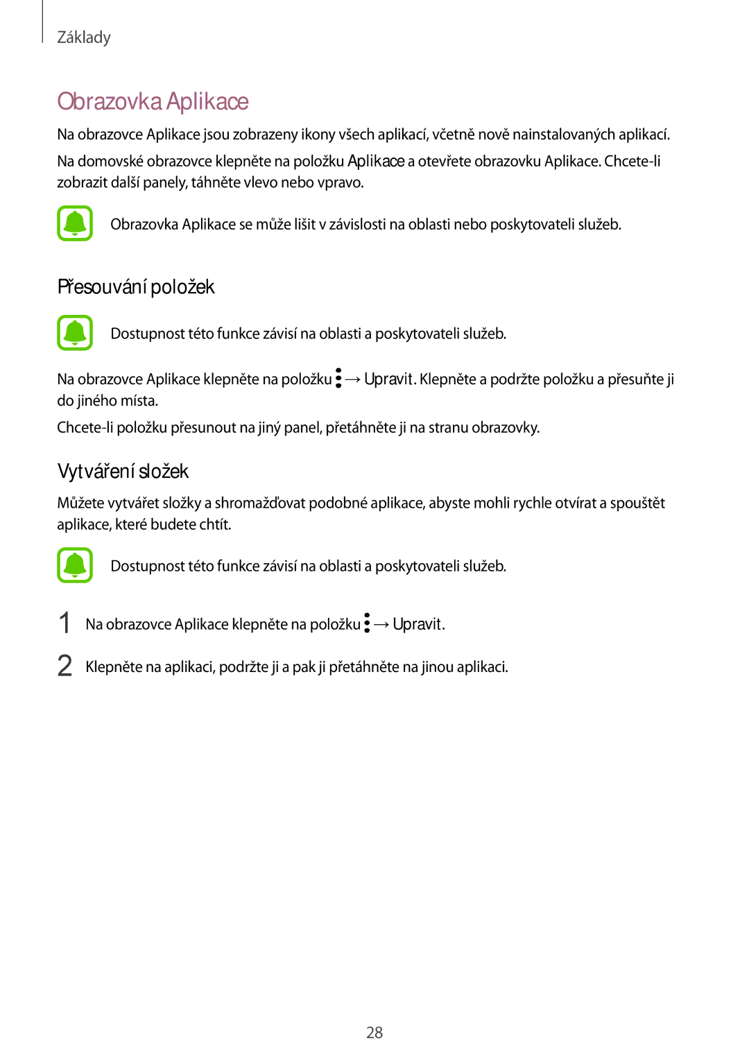 Samsung SM-G920FZBEETL, SM-G920FZDEETL, SM-G920FZKEETL, SM-G920FZWEETL manual Obrazovka Aplikace 