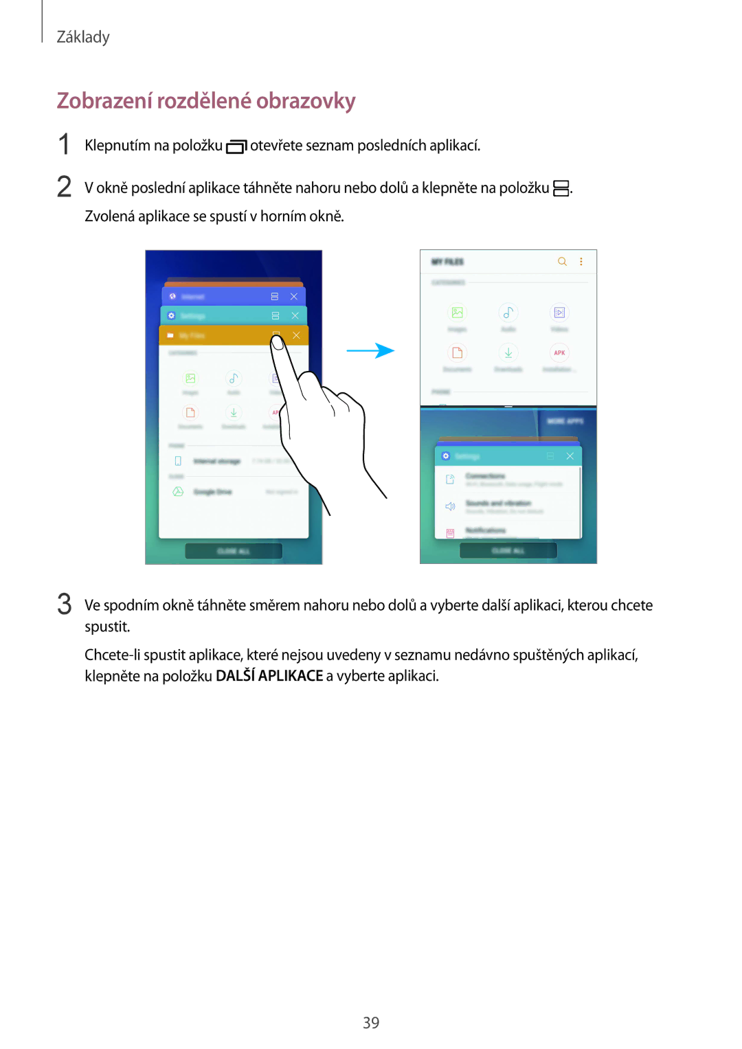 Samsung SM-G920FZWEETL, SM-G920FZBEETL, SM-G920FZDEETL, SM-G920FZKEETL manual Zobrazení rozdělené obrazovky 