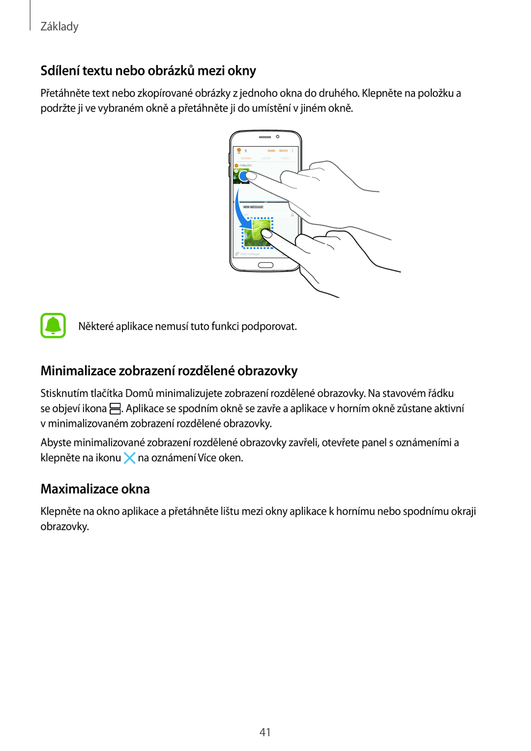 Samsung SM-G920FZDEETL Sdílení textu nebo obrázků mezi okny, Minimalizace zobrazení rozdělené obrazovky, Maximalizace okna 