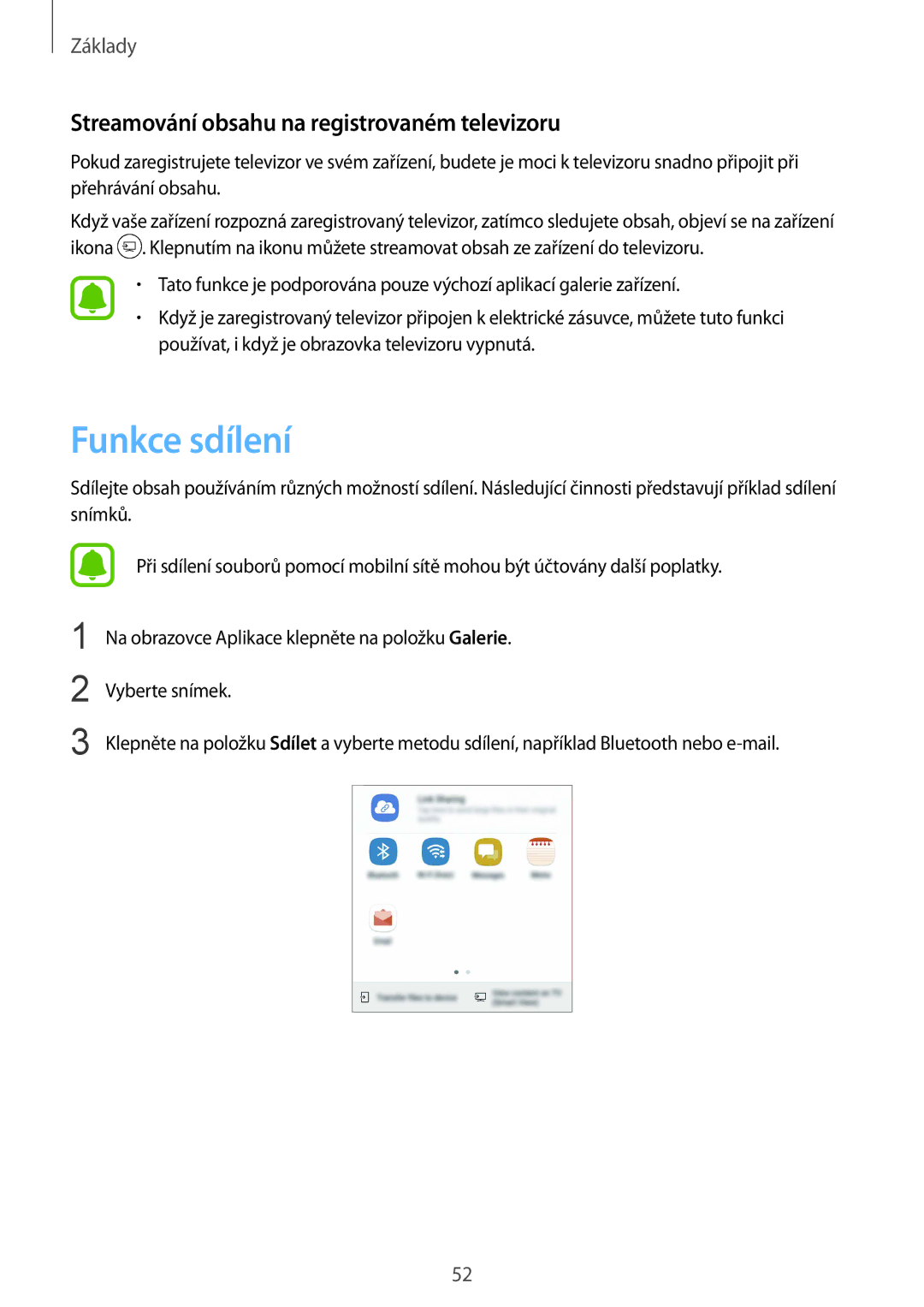 Samsung SM-G920FZBEETL, SM-G920FZDEETL, SM-G920FZKEETL manual Funkce sdílení, Streamování obsahu na registrovaném televizoru 