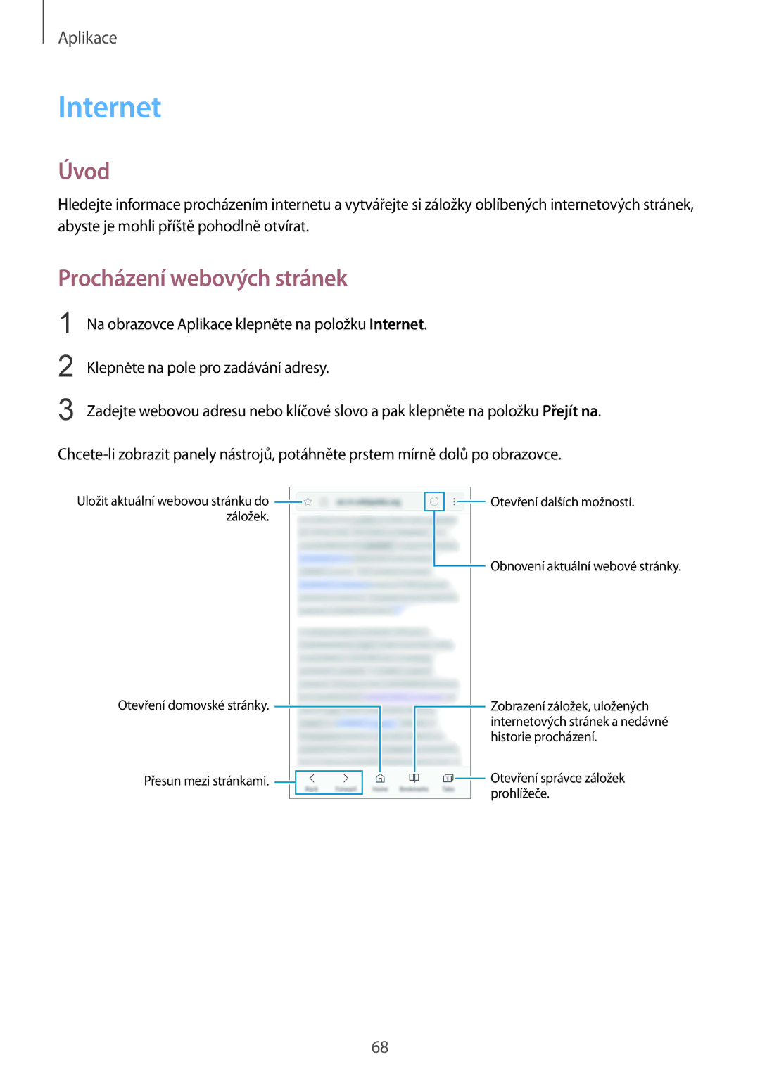 Samsung SM-G920FZBEETL, SM-G920FZDEETL, SM-G920FZKEETL, SM-G920FZWEETL manual Internet, Procházení webových stránek 