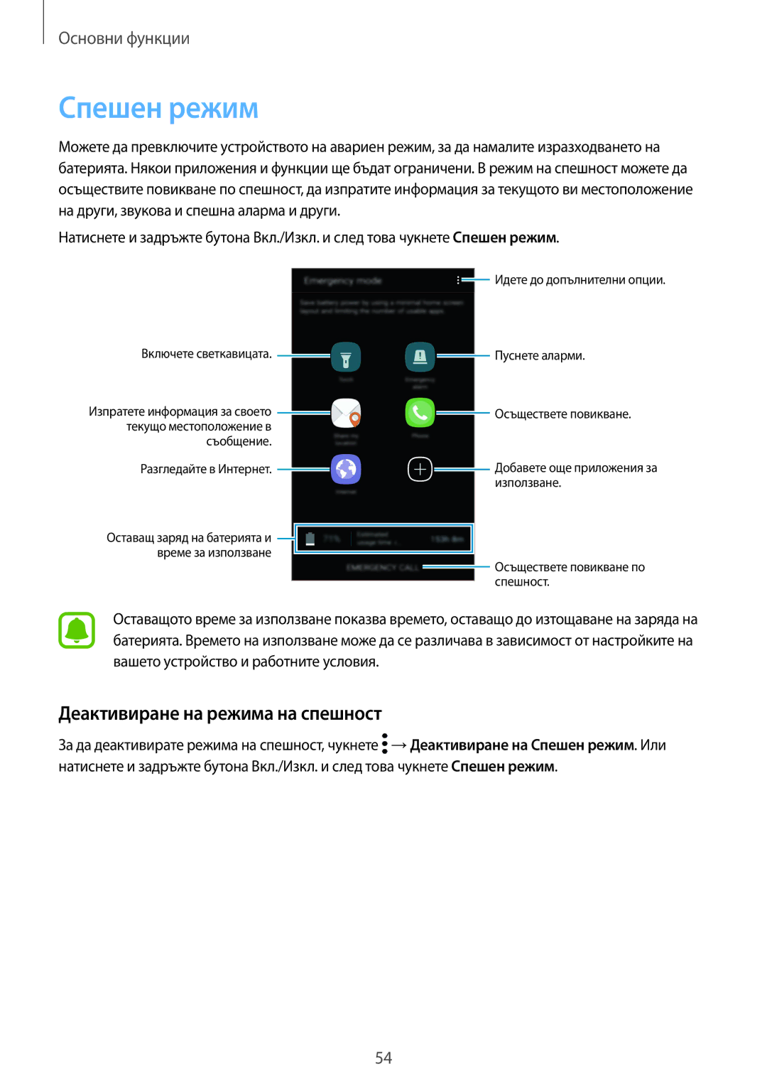 Samsung SM-G920FZKABGL manual Спешен режим, Деактивиране на режима на спешност 