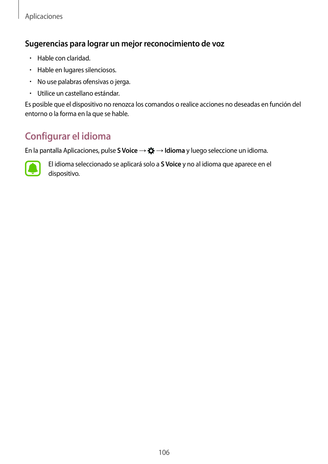 Samsung SM-G920FZKAPHE manual Configurar el idioma, Sugerencias para lograr un mejor reconocimiento de voz 