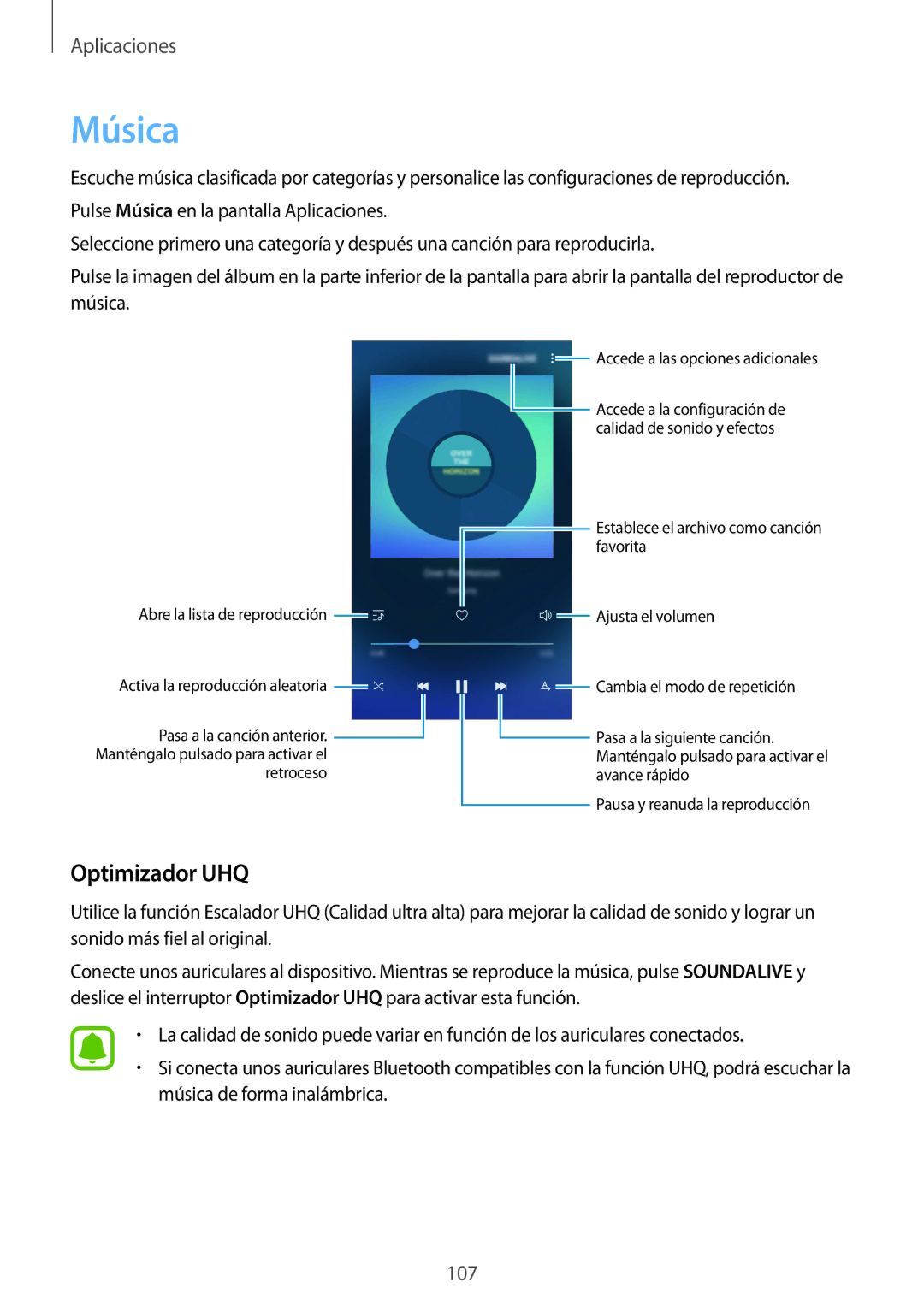 Samsung SM-G920FZKAPHE manual Música, Optimizador UHQ 