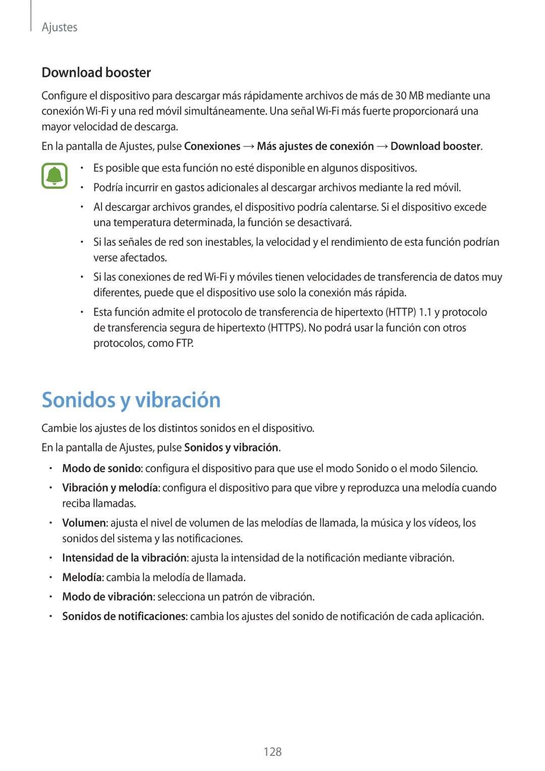 Samsung SM-G920FZKAPHE manual Sonidos y vibración, Download booster 
