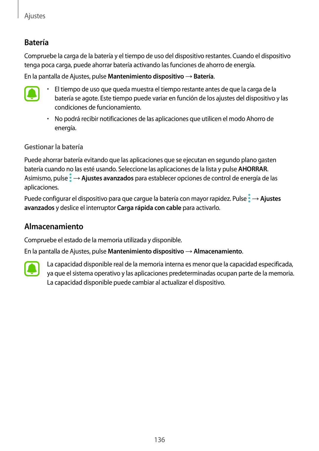 Samsung SM-G920FZKAPHE manual Batería, Almacenamiento, Gestionar la batería 