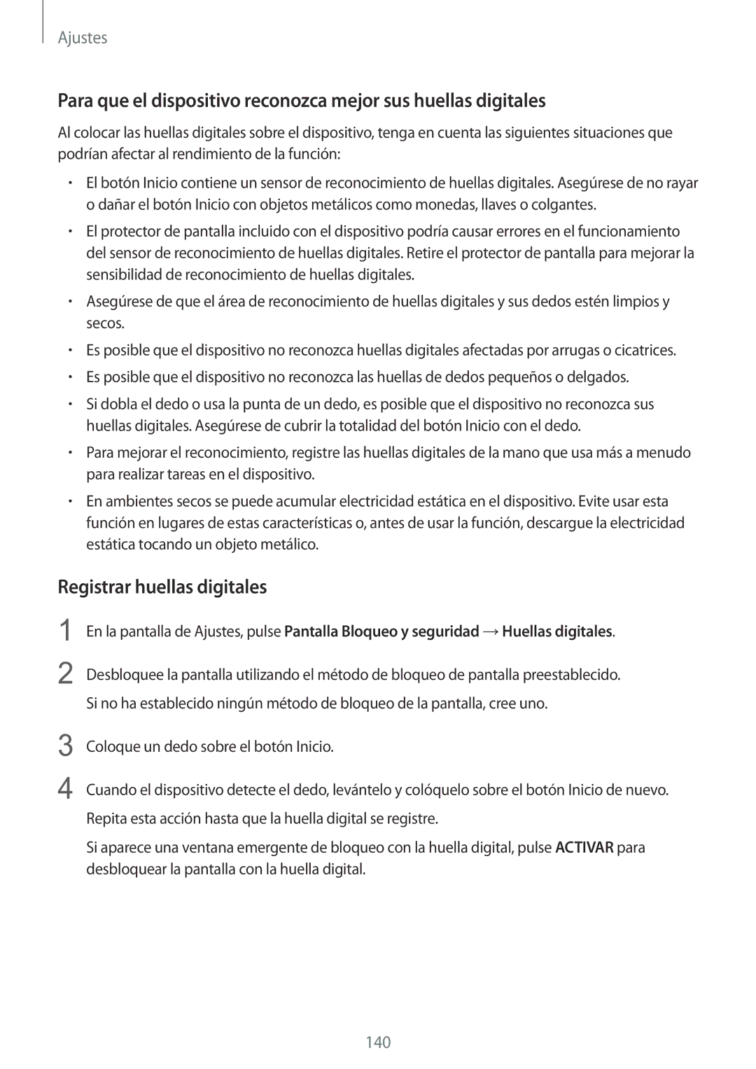 Samsung SM-G920FZKAPHE manual Registrar huellas digitales 