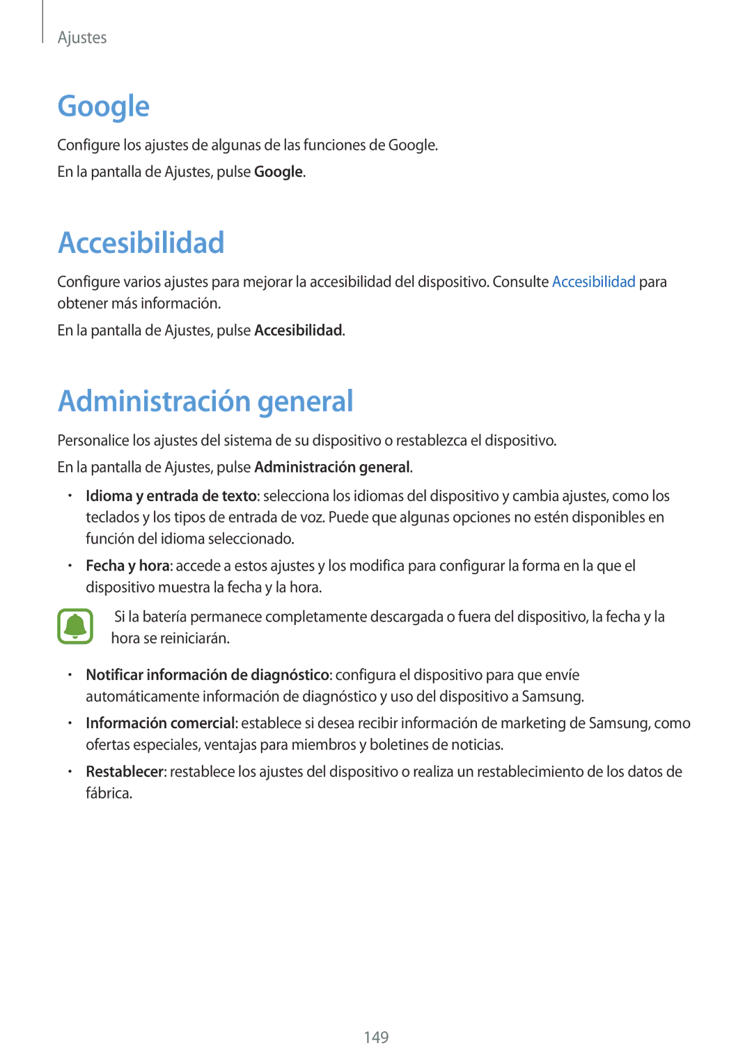 Samsung SM-G920FZKAPHE manual Google, Accesibilidad, Administración general 