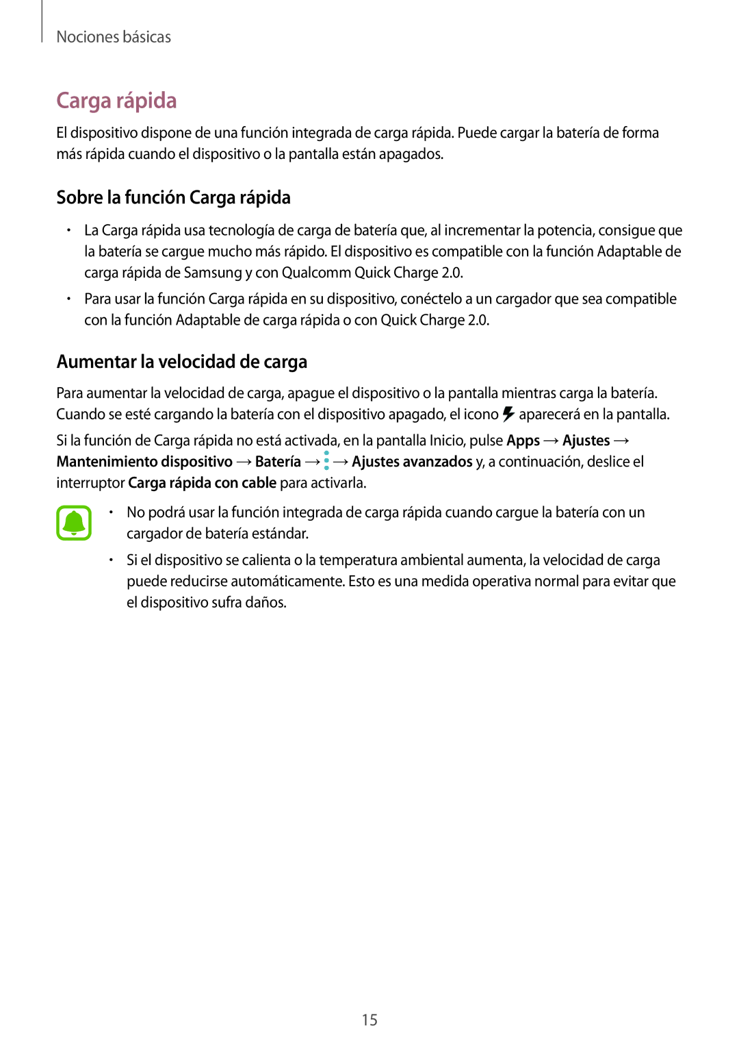 Samsung SM-G920FZKAPHE manual Sobre la función Carga rápida, Aumentar la velocidad de carga 