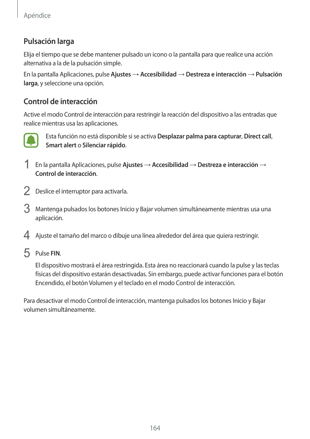 Samsung SM-G920FZKAPHE manual Pulsación larga, Control de interacción 