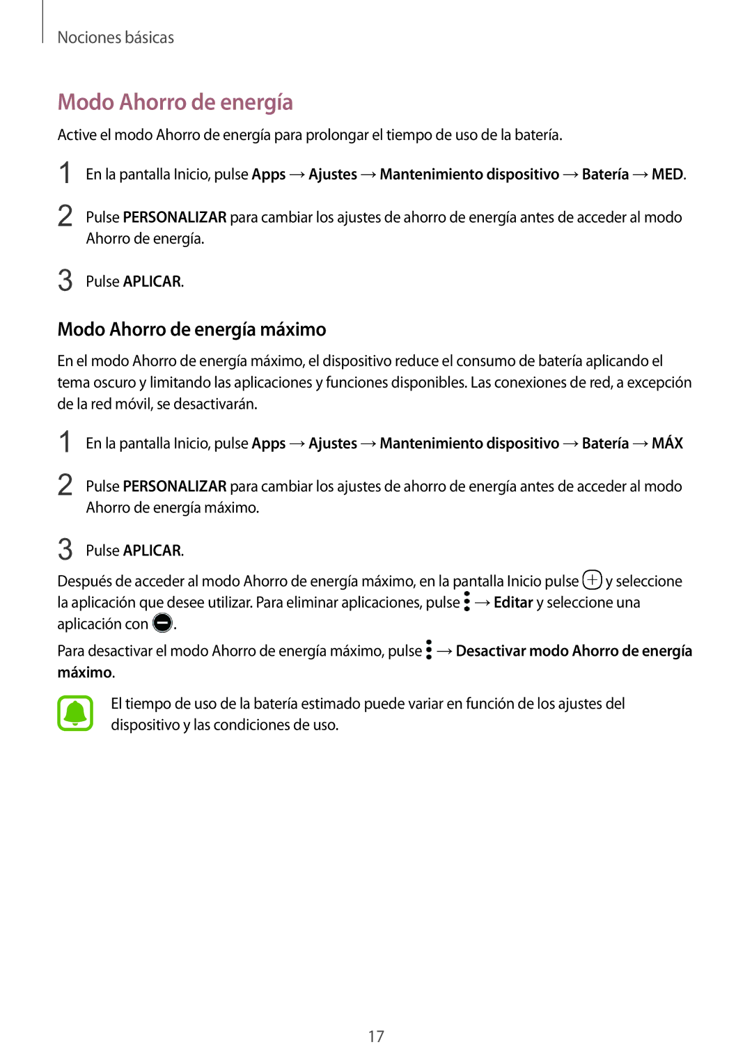 Samsung SM-G920FZKAPHE manual Modo Ahorro de energía máximo 