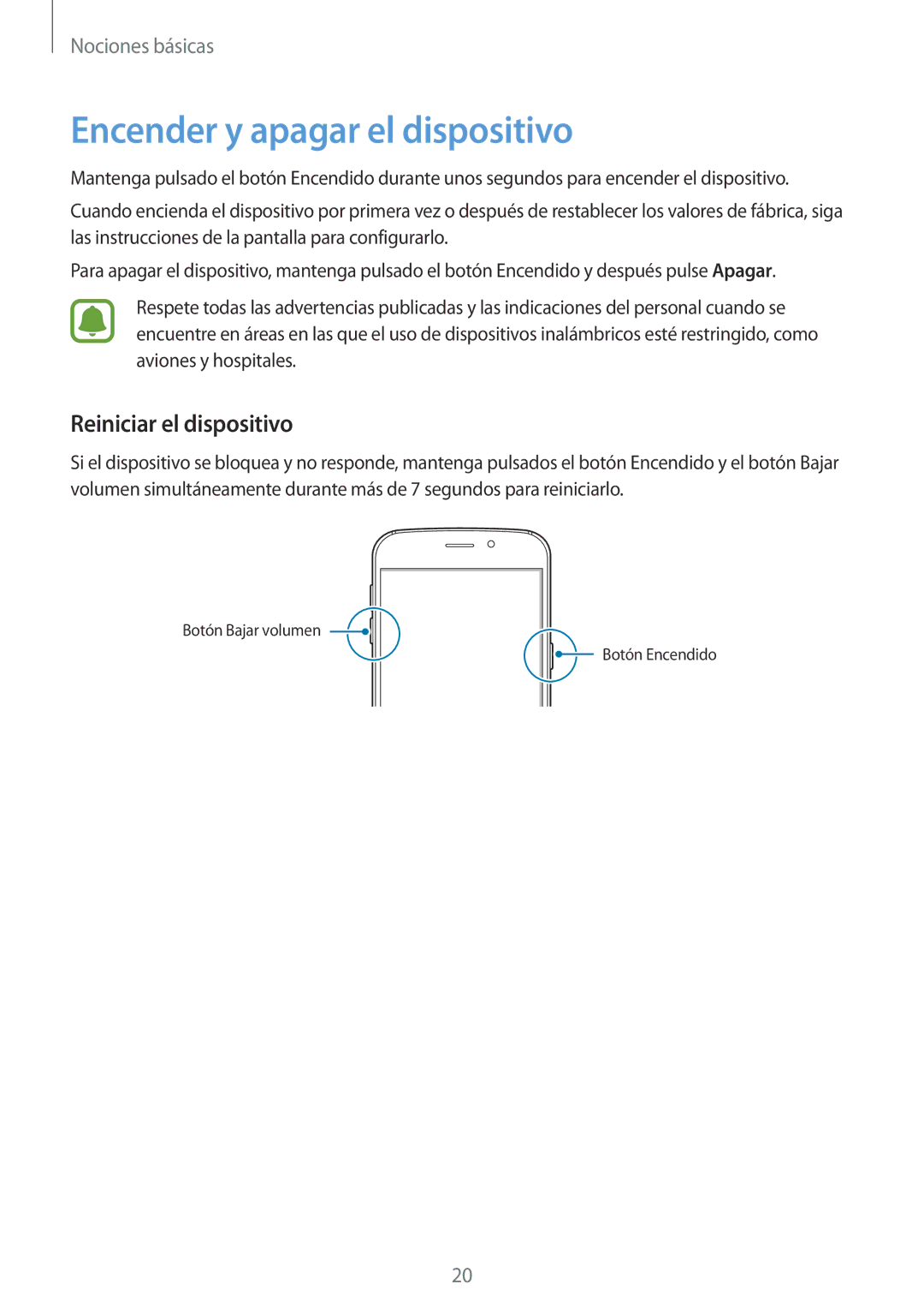 Samsung SM-G920FZKAPHE manual Encender y apagar el dispositivo, Reiniciar el dispositivo 