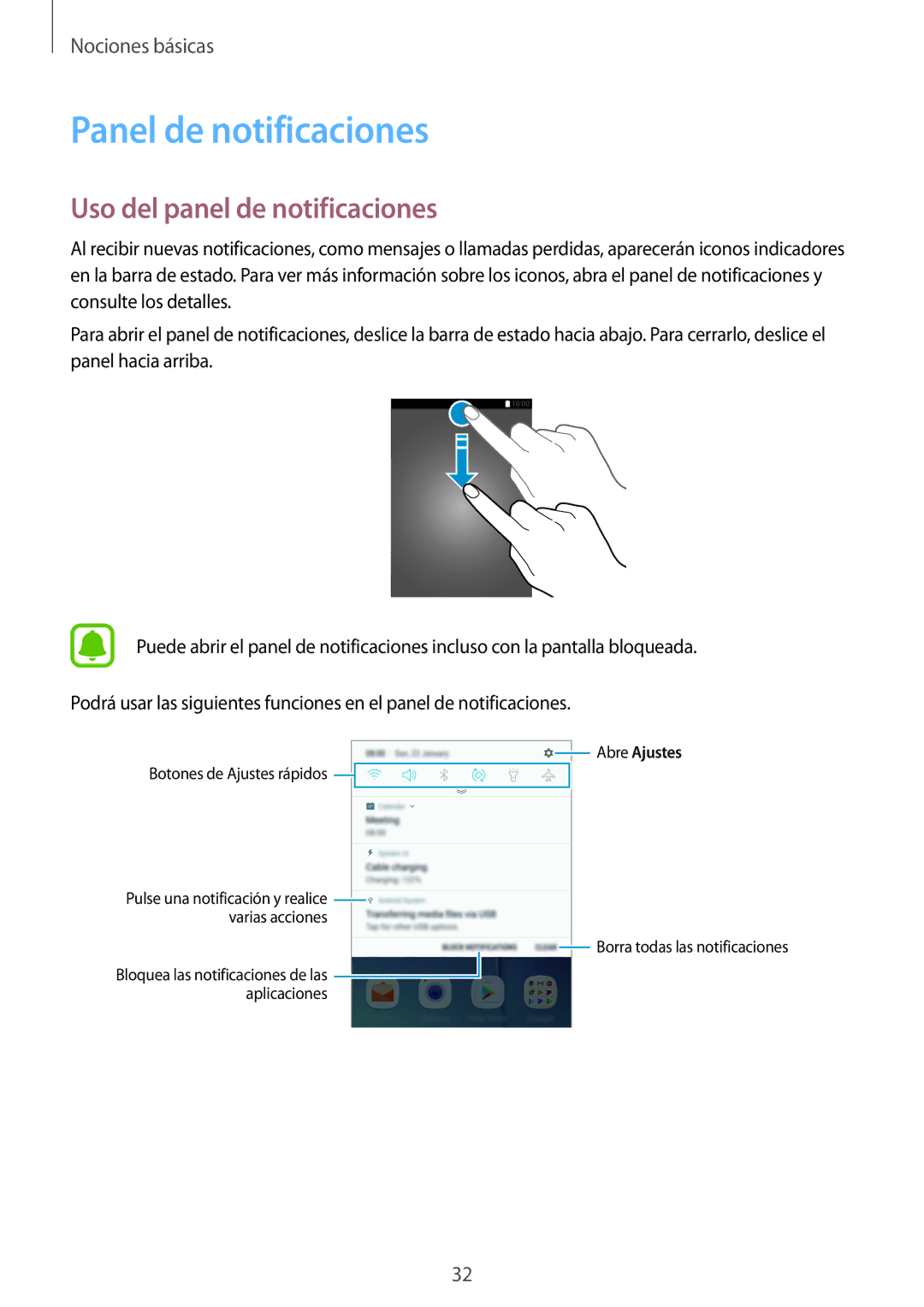 Samsung SM-G920FZKAPHE manual Panel de notificaciones, Uso del panel de notificaciones 