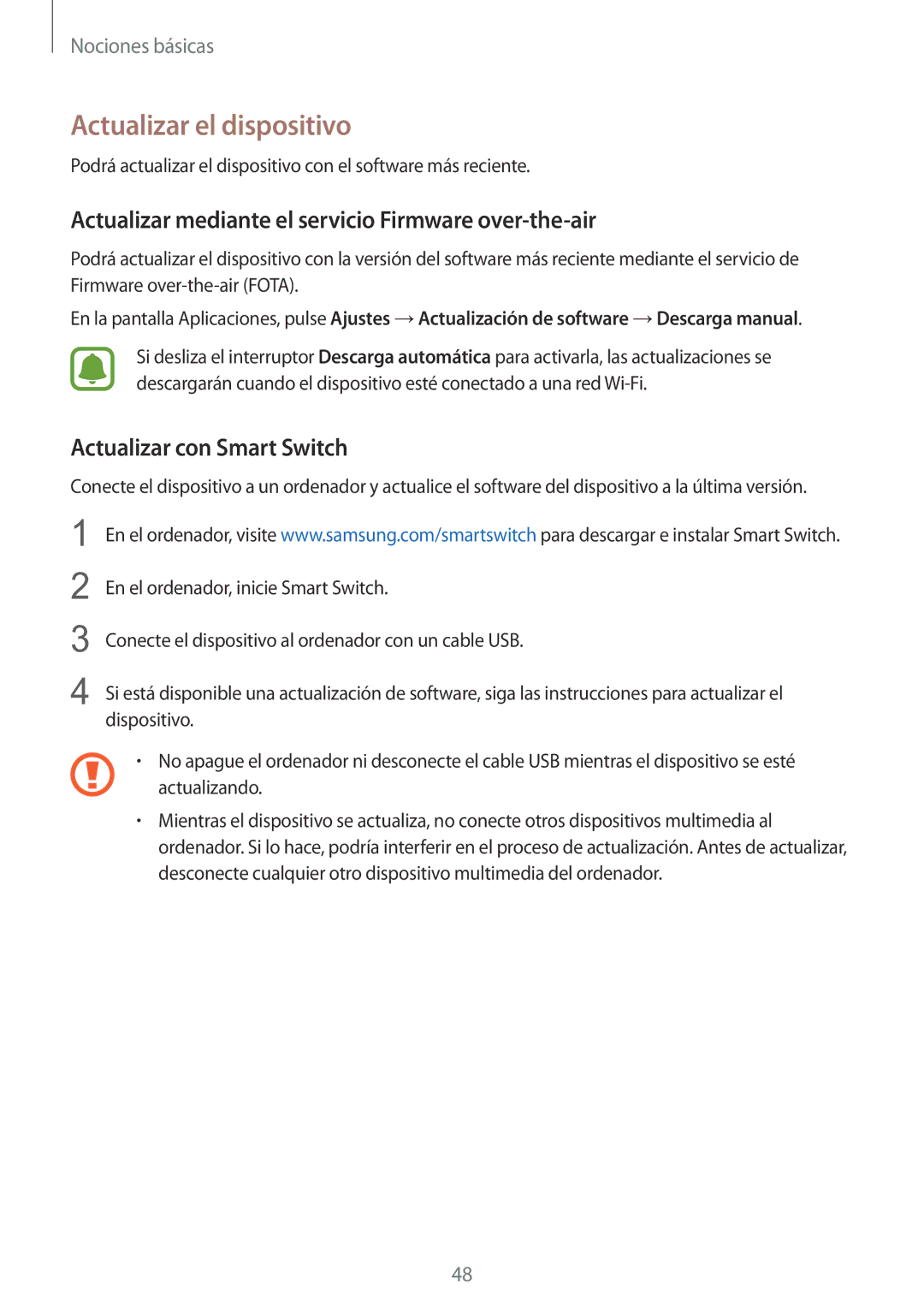 Samsung SM-G920FZKAPHE manual Actualizar el dispositivo, Actualizar mediante el servicio Firmware over-the-air 