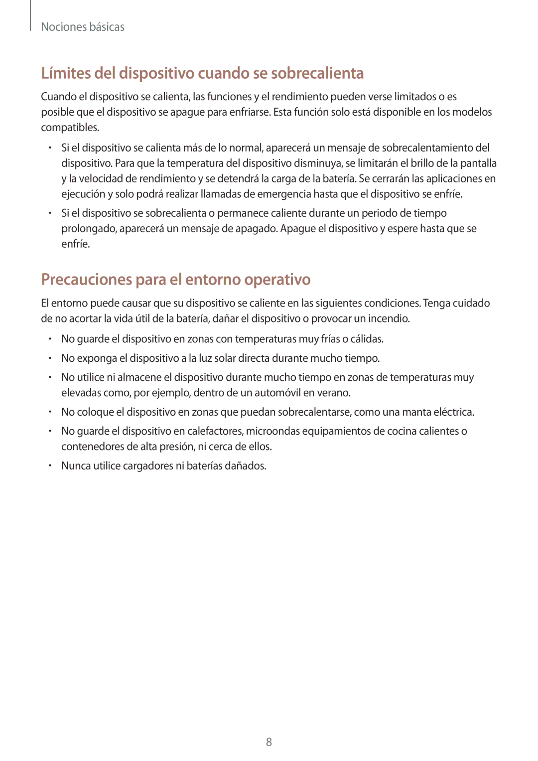 Samsung SM-G920FZKAPHE manual Límites del dispositivo cuando se sobrecalienta, Precauciones para el entorno operativo 