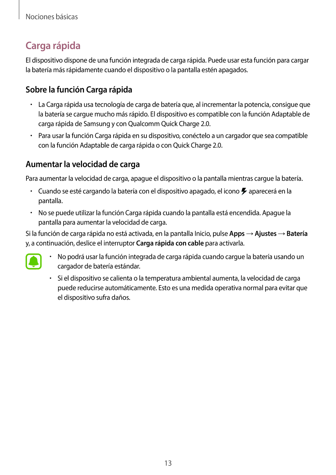 Samsung SM-G920FZKAPHE manual Sobre la función Carga rápida, Aumentar la velocidad de carga 