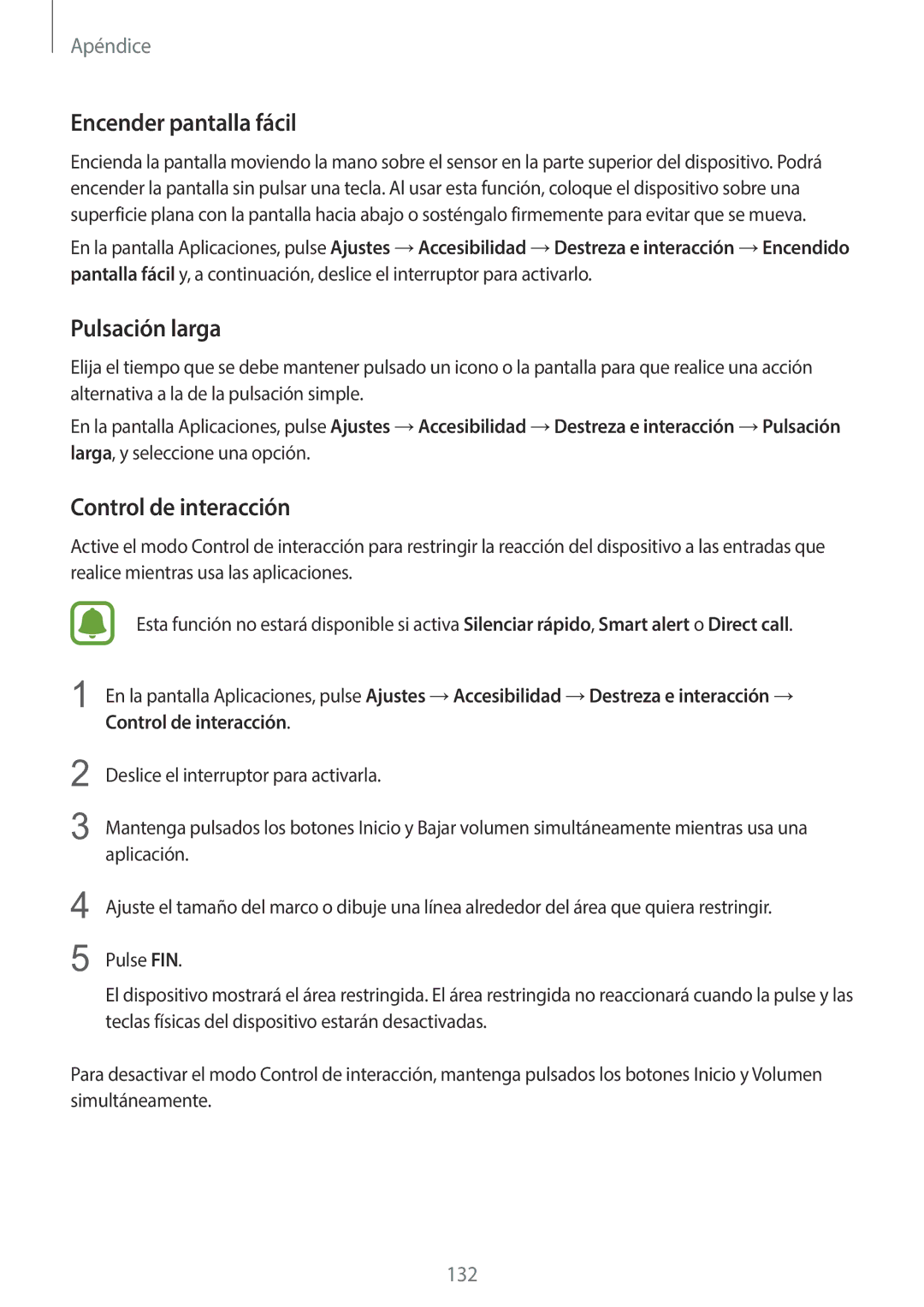Samsung SM-G920FZKAPHE manual Encender pantalla fácil, Control de interacción 
