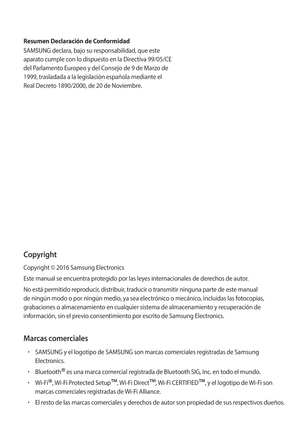 Samsung SM-G920FZKAPHE manual Copyright, Marcas comerciales, Resumen Declaración de Conformidad 