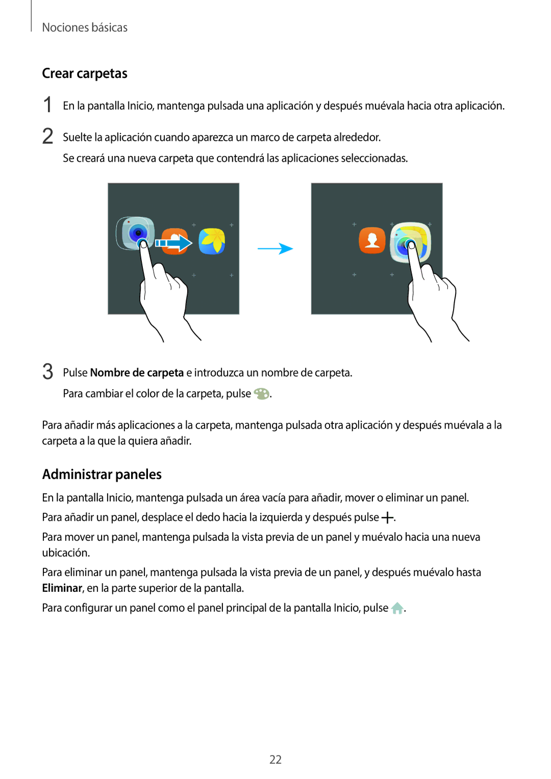 Samsung SM-G920FZKAPHE manual Crear carpetas, Administrar paneles 