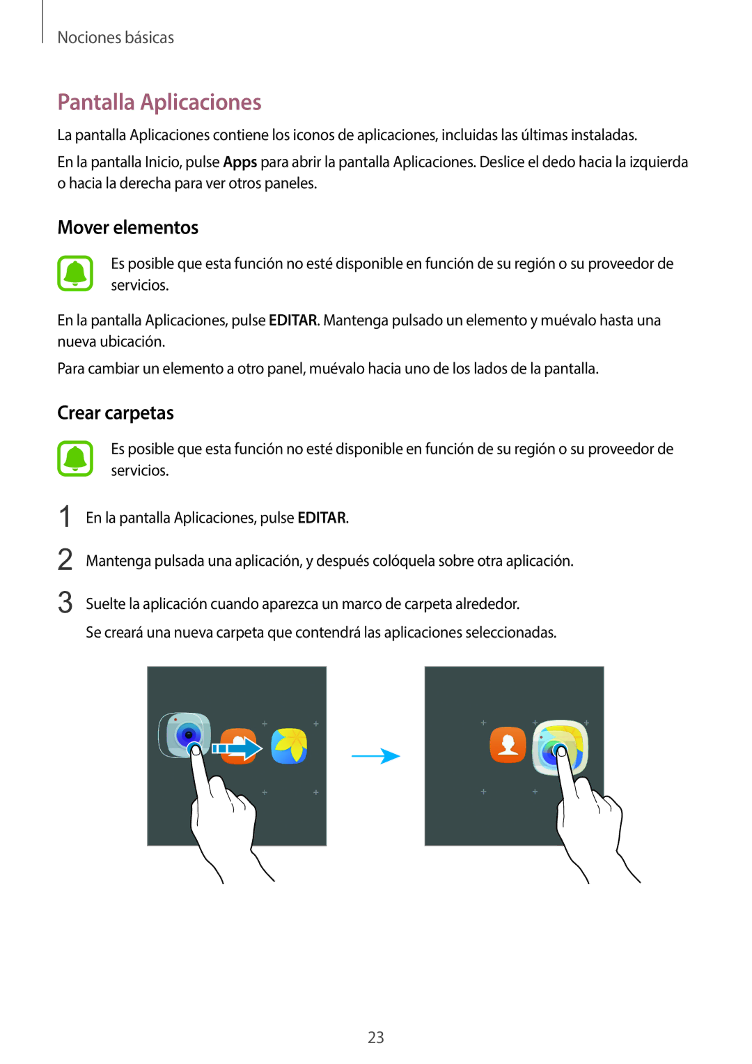 Samsung SM-G920FZKAPHE manual Pantalla Aplicaciones, Mover elementos 