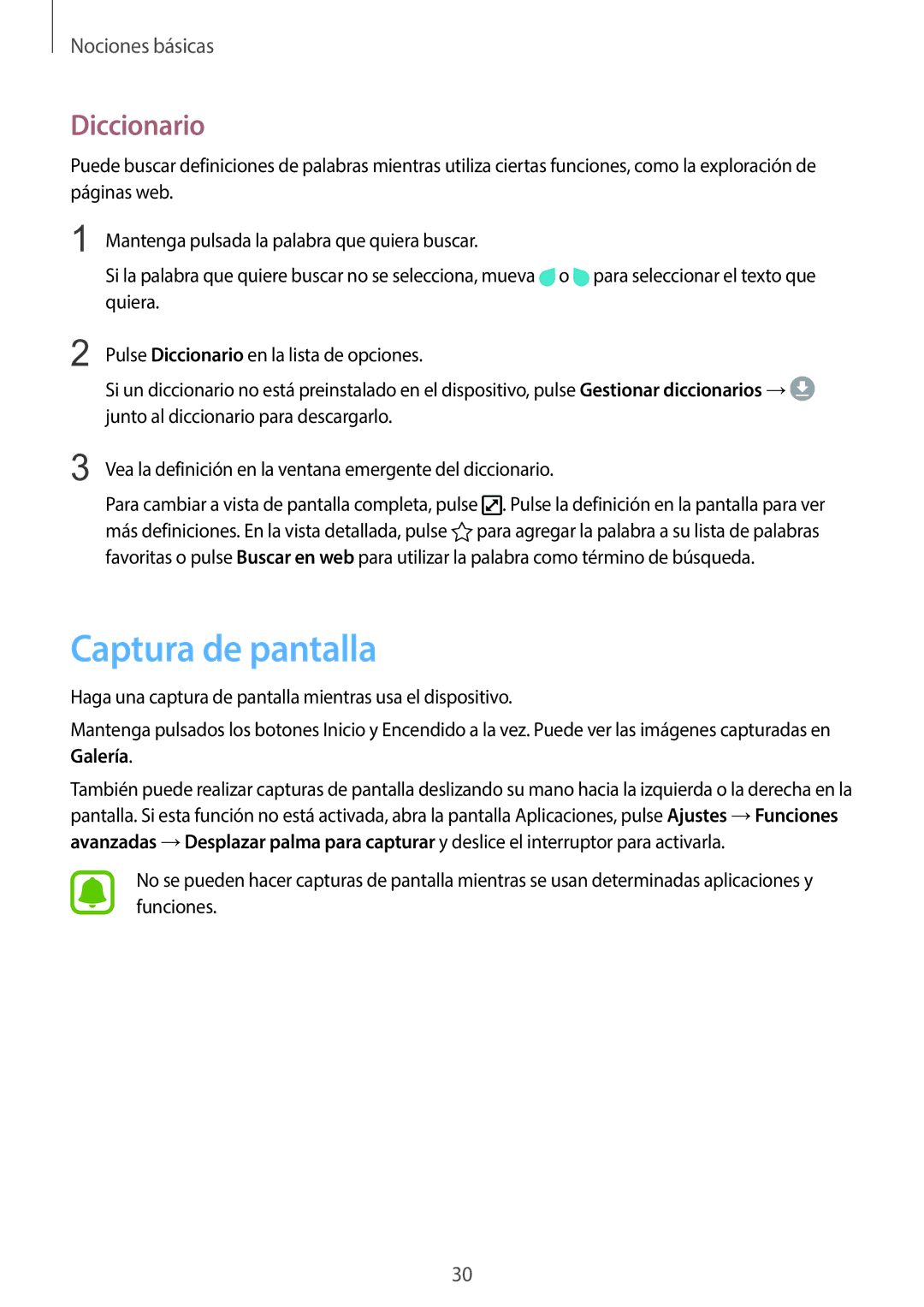 Samsung SM-G920FZKAPHE manual Captura de pantalla, Diccionario 