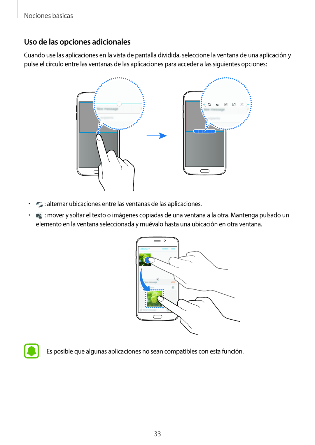 Samsung SM-G920FZKAPHE manual Uso de las opciones adicionales, Alternar ubicaciones entre las ventanas de las aplicaciones 