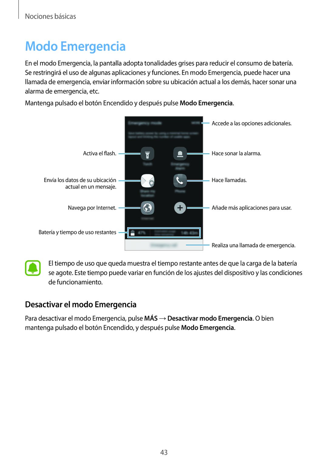 Samsung SM-G920FZKAPHE manual Modo Emergencia, Desactivar el modo Emergencia 